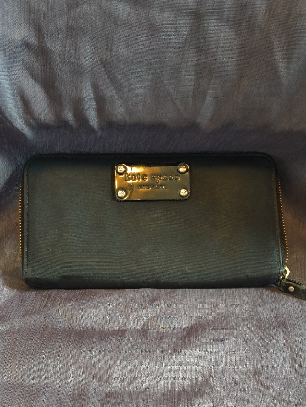 kate spade Black Patent Logo Plaque Zip Wallet